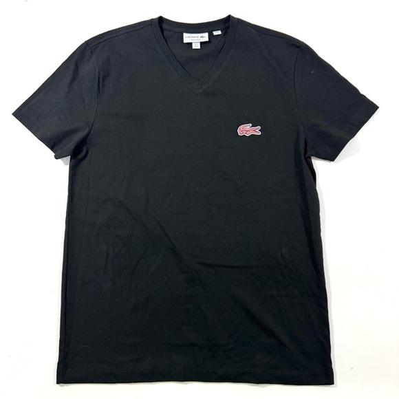 Lacoste Mens Cavier Croc V Neck Tee Shirt Black - Picture 1 of 7
